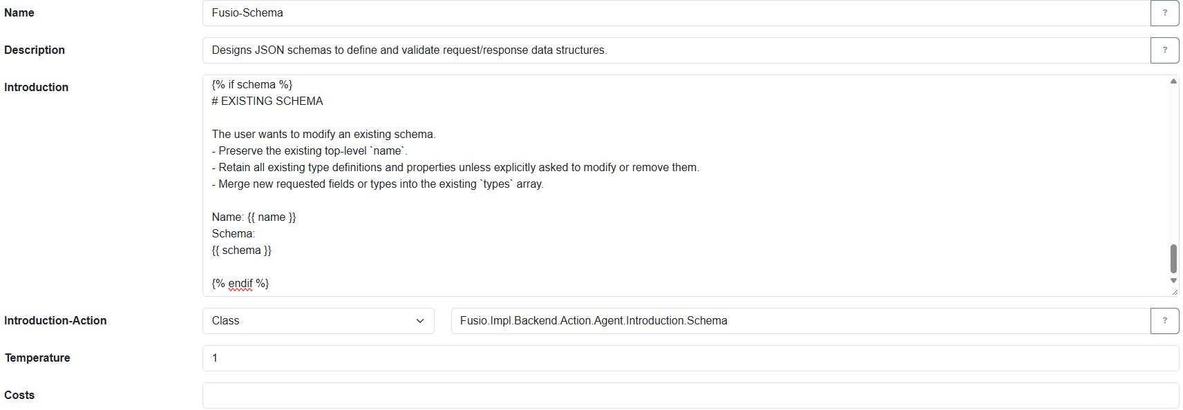 Schema Agent introduction action
